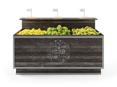 Commercial Fruit Display Counter with Wooden Design Fresh Fruits and Top Signs 3d model