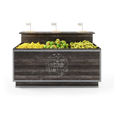 Commercial Fruit Display Counter with Wooden Design Fresh Fruits and Top Signs 3d model