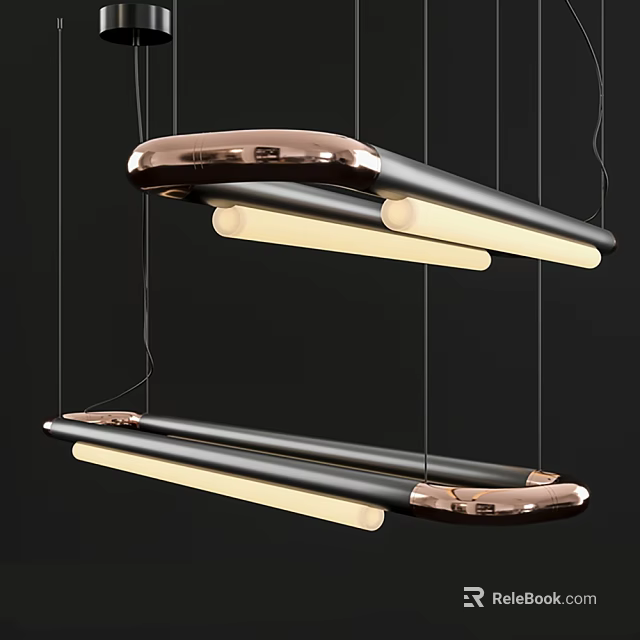 Modern Double Layer Pendant Light With Copper Black Metal Linear Hanging Design 3d model