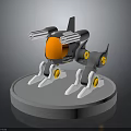 Mechanical Dog Shaped Weapon With Dual Cannons Gray Black Orange Yellow 3D Model On Base