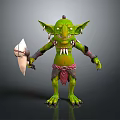 Green Goblin Creature Character With Pointed Ears Shield And Tribal Attire Design 3d model