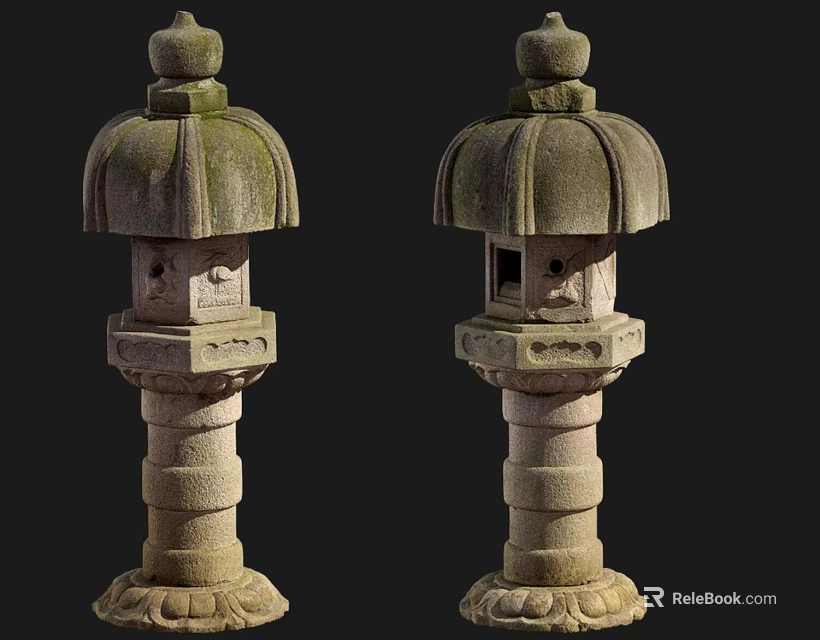 Traditional Japanese Stone Lanterns With Carved Details And Classic Design 3d model 