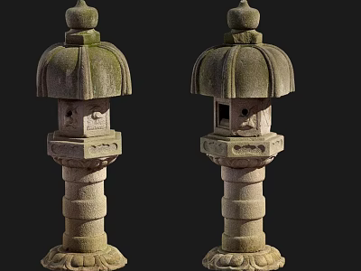 Traditional Japanese Stone Lanterns With Carved Details And Classic Design 3d model