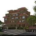 Modern Multi Storey Semi Detached Villa Exterior With Lush Greenery And Garden Landscape