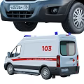 Ambulance Van with Emergency Blue Lights Red Cross Logo for Emergency Medical Rescue Exterior