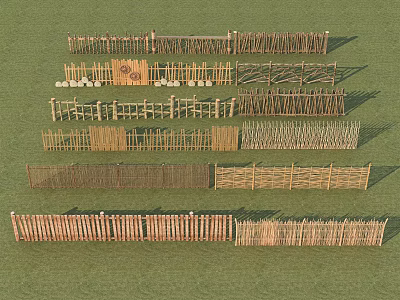 Various Styles of Wooden and Bamboo Fence Designs for Outdoor Landscaping 3d model