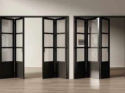 Modern Black Folding Doors With Glass Panels For Modern Interior Space Design 3d model