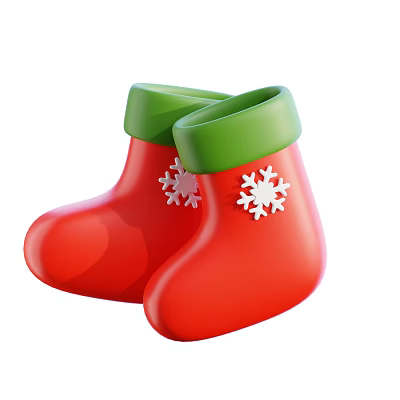 Christmas Themed Ornament Decoration Set with Red Stockings Green Cuffs and White Snowflake Accents 3d model