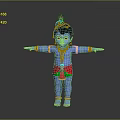 Blue Skinned Divine Character Wearing Red Green Dhoti With Decorative Headpiece And Outstretched Arms