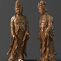 Exquisite Wooden Guanyin Sculpture Carving With Intricate Robes Headdress And Posture Details
