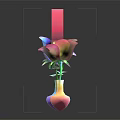 Cartoon Scene With Rainbow Arch Two Flowers In Vases On Colorful Circular Bases And Reflections
