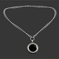 Simple Silver Necklace With Thin Chain And Round Dark Center Pendant