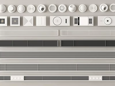 Different Styles Of Air Conditioner Vents With Round Square And Grille Designs For Home 3d model