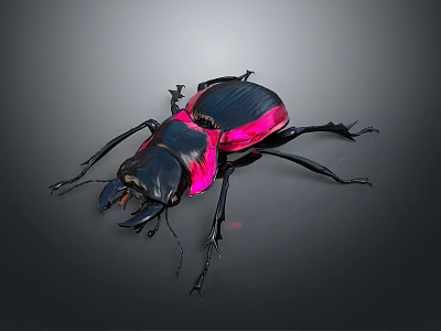 Striking Black And Pink Reptile With Large Jaws And Glossy Scales On Gray Surface 3d model