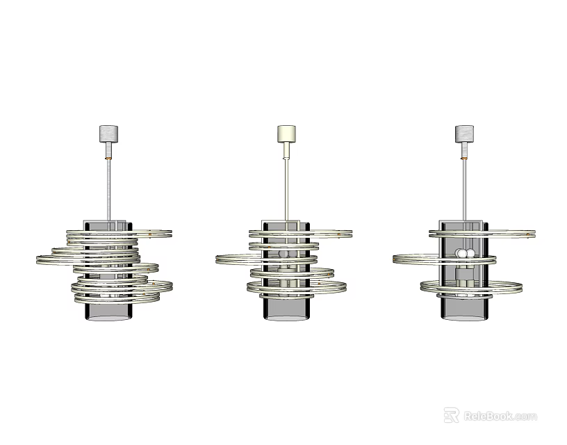 Stylish Modern Silver Chandeliers With Multi Tier Circular Metallic Design 3d model