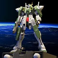 Green And White Robot Model Figure With Intricate Design Against Earth Space Background