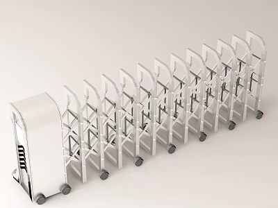 White Retractable Folding Security Gate With Wheels For Entrance Access 3d model