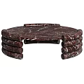 Elegant Natural Round Wooden Coffee Table With Stacked Cylindrical Legs Design