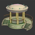 Ornate Stone Round Gazebo Structure With Columns Railings Steps And Green Decorations