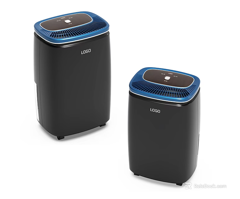 Two Black Air Purifiers with Blue Top Borders and Front LOGO for Home Use 3d model