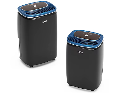 Two Black Air Purifiers with Blue Top Borders and Front LOGO for Home Use 3d model