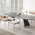 Modern Dining Table Set With Black Top Cream Light Brown Chairs And White Blinds