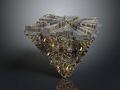 Futuristic Architectural Structure Composed Of Multiple Building Units With Geometric Design And Metallic Texture 3d model