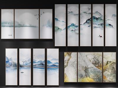 New Chinese Landscape Painting Zen Ink Landscape Painting Combination 3d model