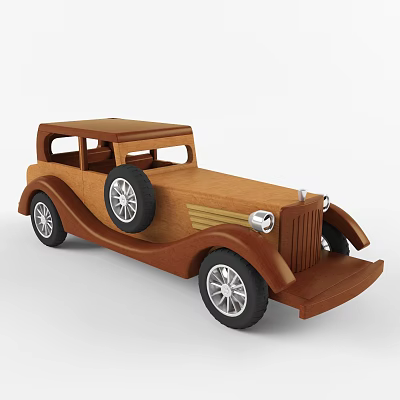 Electric Toy Vintage Wooden Car with Classic Design Detailed Wheels and Headlights 3d model