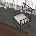 Comfortable Accent Chair With Wooden Frame And Light Cushion On Herringbone Floor With White Curtains