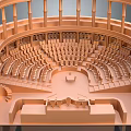 Amphitheater Style Conference Room With Tiered Curved Seating Central Table And Columns