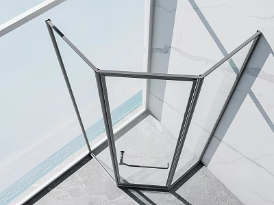 Modern Shower Sauna Interior With Glass Enclosure And Marble Walls Sea View Design 3d model