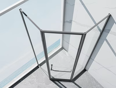 Modern Shower Sauna Interior With Glass Enclosure And Marble Walls Sea View Design 3d model