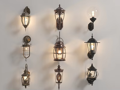 Various Vintage Industrial Wall Lamps With Decorative Designs For Home Interior Decoration 3d model