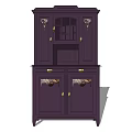 Deep Purple Storage Cabinet with Upper Glass Door and Lower Cabinet Doors and Decorative Carvings