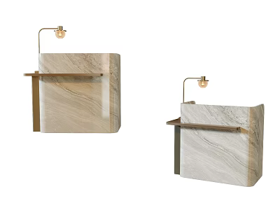 Modern Marble Bar Counter Design With Wall Lamp And Wooden Shelf 3d model