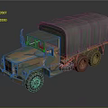 Vintage Military Truck With Camouflage Paint And Canvas Cover Six Wheel Design