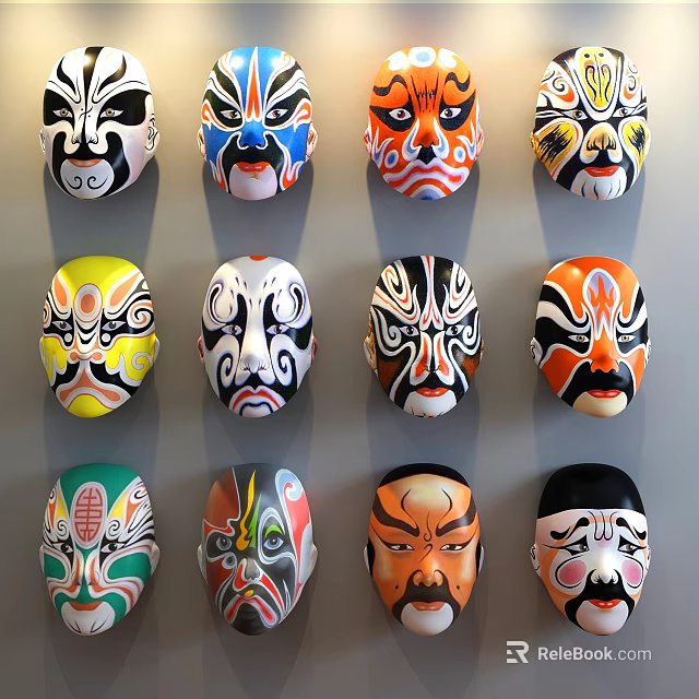 Colorful Chinese Peking Opera Mask Pendants as Wall Decorative Art Ornaments 3d model 
