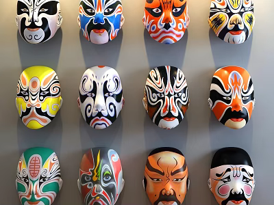 Colorful Chinese Peking Opera Mask Pendants as Wall Decorative Art Ornaments 3d model
