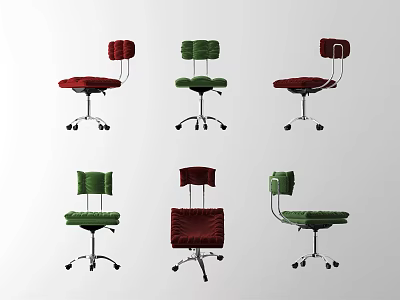 Red And Green Modern Office Chairs With Ergonomic Design And Wheeled Base 3d model
