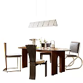 Quiet Ancient Style Dining Table and Chair Combination Ornaments Combination Art Chandelier 3d model