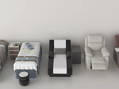 Modern Comfortable Massage Bed Design With Side Table And Stool In Spa Room 3d model