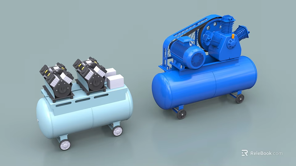 Industrial Equipment Air Compressors With Light Blue And Blue Air Tanks On Wheels 3d model 