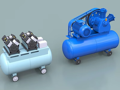 Industrial Equipment Air Compressors With Light Blue And Blue Air Tanks On Wheels 3d model