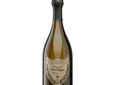 Vintage Dom Perignon Champagne Wine Bottle And Glass With Elegant Label 3d model