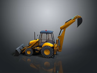 Yellow Backhoe Loader Construction Equipment Featuring Front Loader Bucket Rear Excavator Arm And Operator Cab 3d model