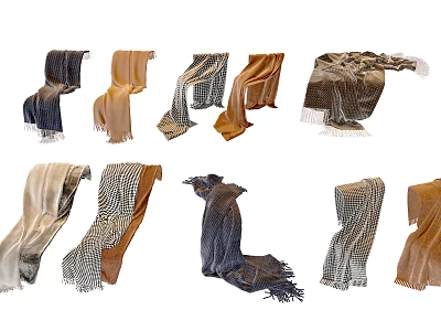 Assorted Stylish Scarves In Different Colors And Patterns For Winter Wear 3d model