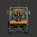 Computer Generated 3D Model of Yellow Sweeper Truck with Cleaning Gear 3d model