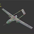 Gray Unmanned Aerial Drone With Long Wings Green Markers And Surveillance Body