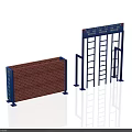 Blue Framed Brick Wall And Metal Ladder Structure As Training Obstacle 3d model